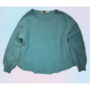 Soft Surroundings 100% Cashmere Sweater 1X Teal Fuzzy Crew Neck Luxe Cozy